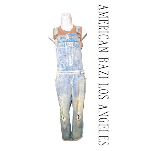American Bazi Los Angeles Light Dirty Wash Distressed Plus Size Overalls 1x NWT! - Picture 1 of 11